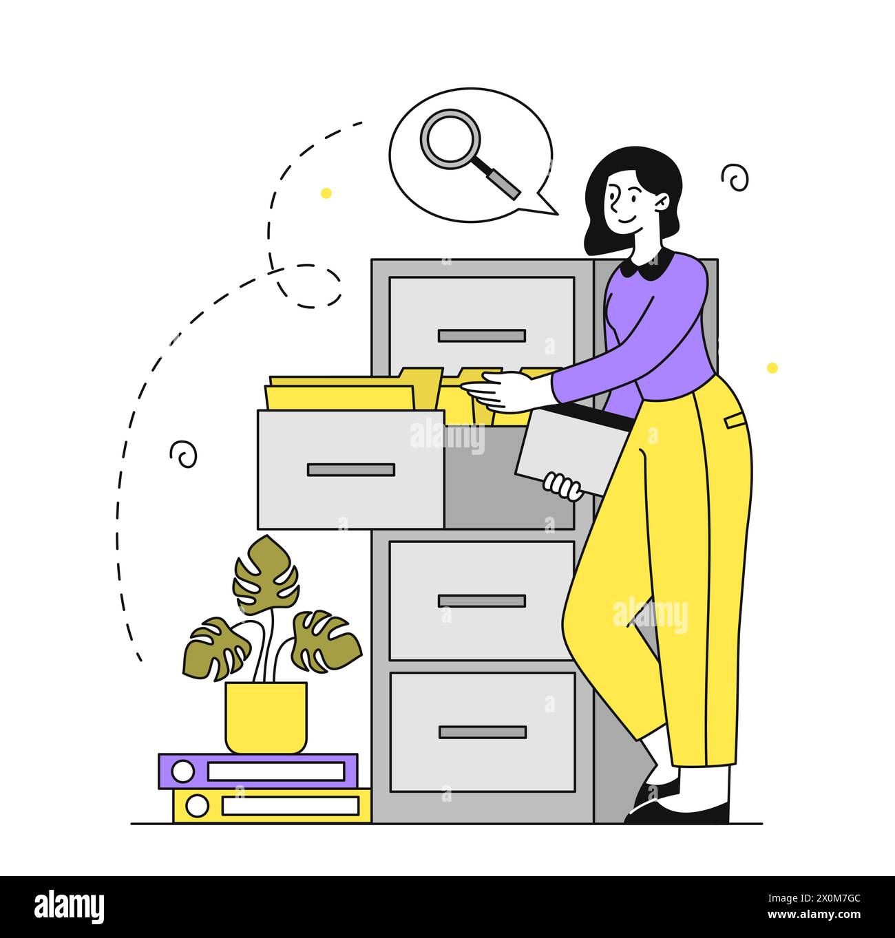 Donna con un vettore di ricerca di file lineare Illustrazione Vettoriale