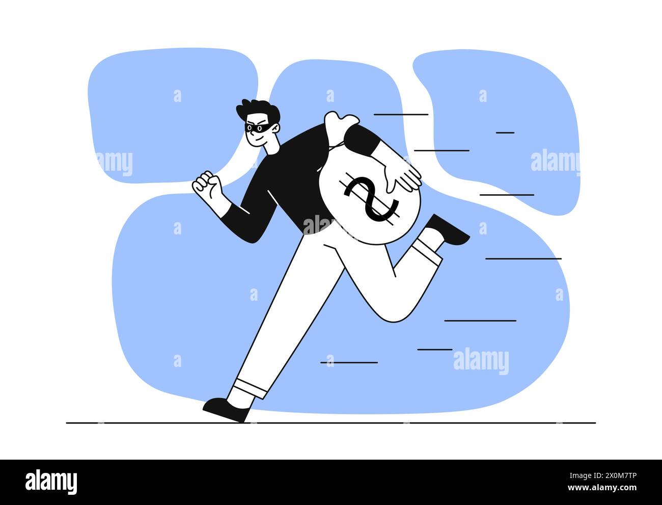 Rapinatore con sacco di vettore di denaro lineare Illustrazione Vettoriale