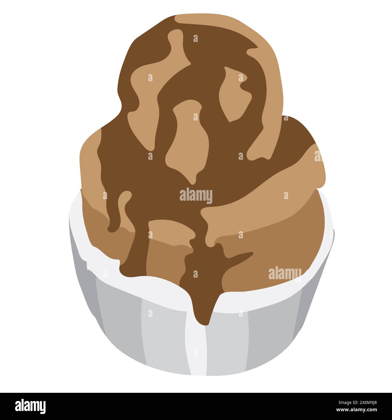 Cupcake con crema al cioccolato sulla parte superiore, illustrazione cupcake, torta marrone, adatto per cartelli e loghi per pasticceria, poster e striscioni per pasticceria Foto Stock