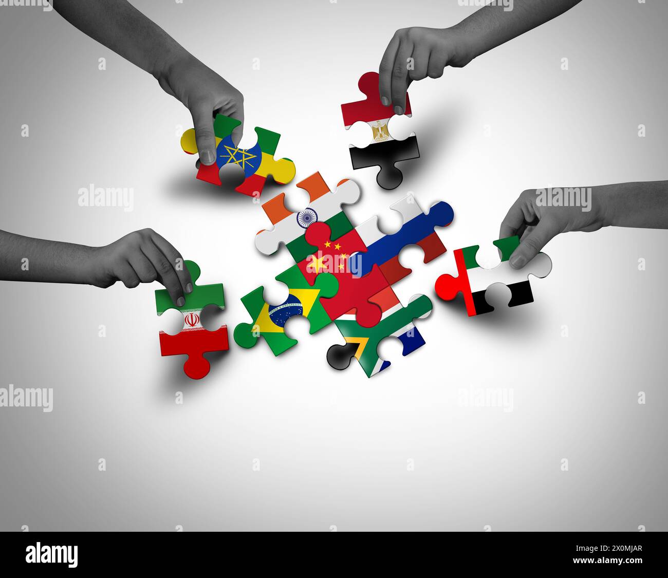 BRICS Growing Group AS Brasile Russia India Cina e Sud Africa organizzazione intergovernativa come paesi di mercato emergenti come Egitto Etiopia Iran A. Foto Stock