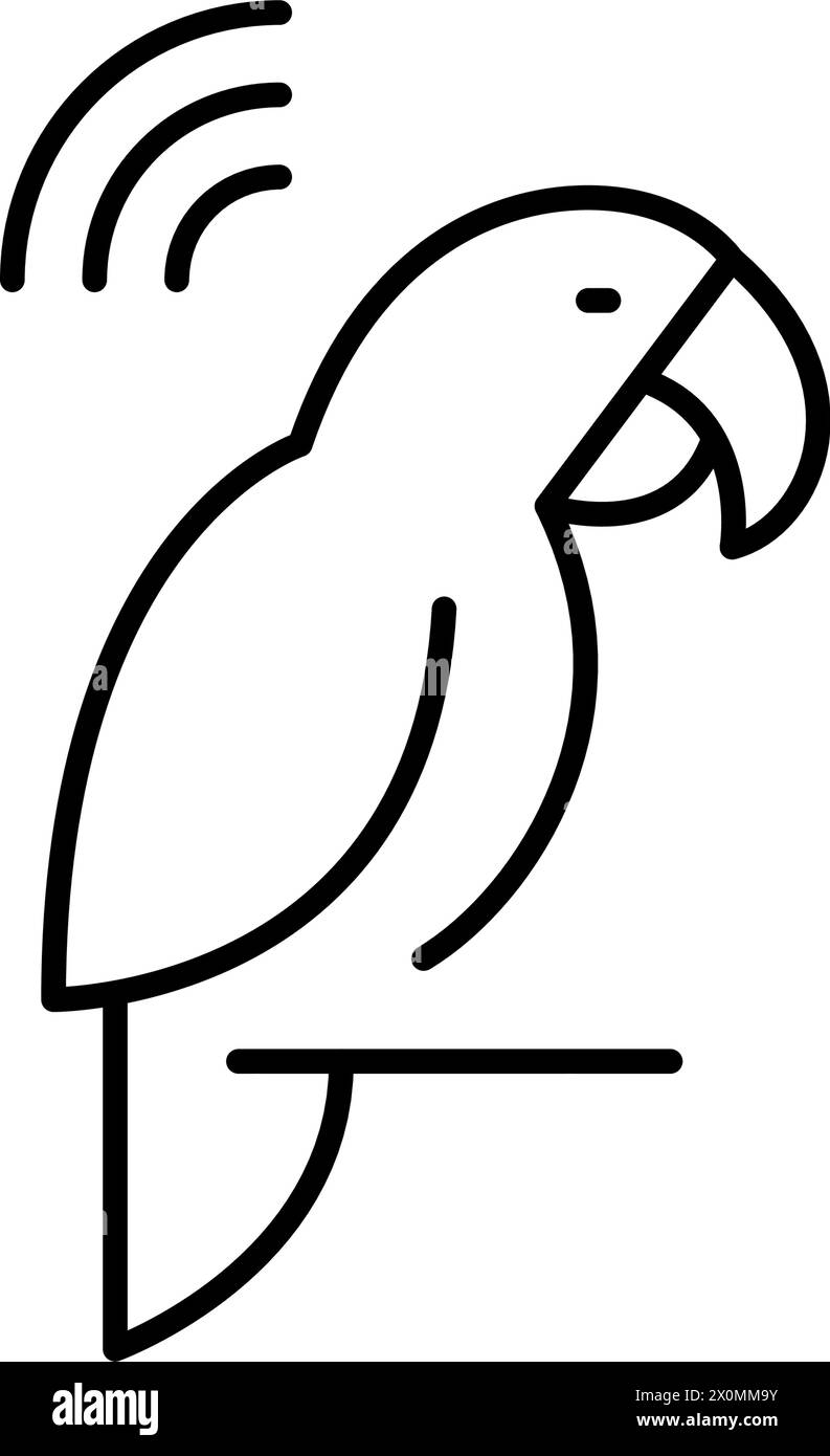 Simbolo del pappagallo e della connessione wireless. Monitoraggio e monitoraggio degli uccelli domestici. Icona del vettore pixel Perfect Illustrazione Vettoriale