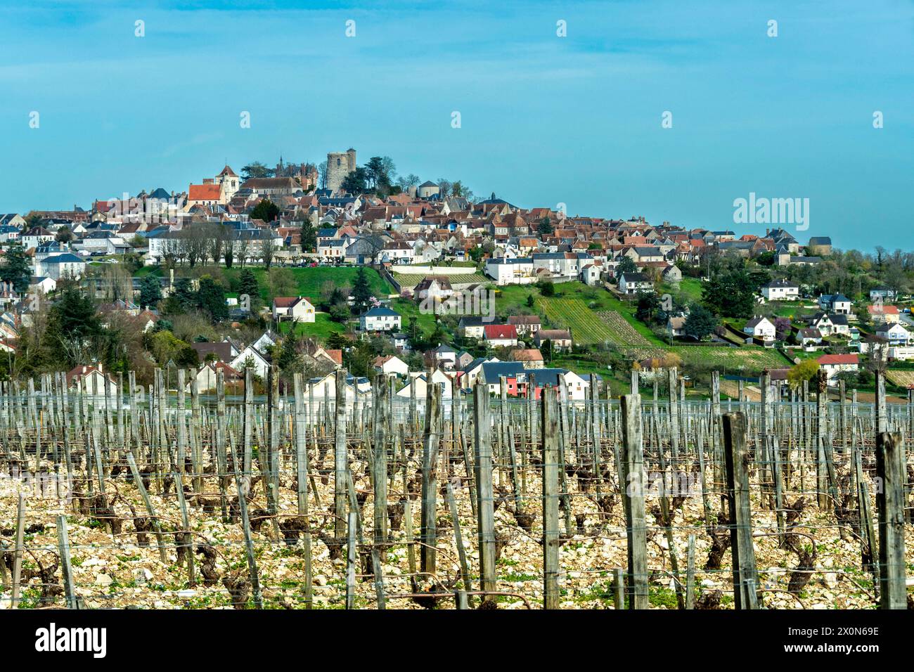 Sancerre etichettato Les Plus Beaux Villages de France. Vista del villaggio e dei suoi vigneti. Dipartimento Cher. Centro-Val de Loire. Francia. Europa Foto Stock