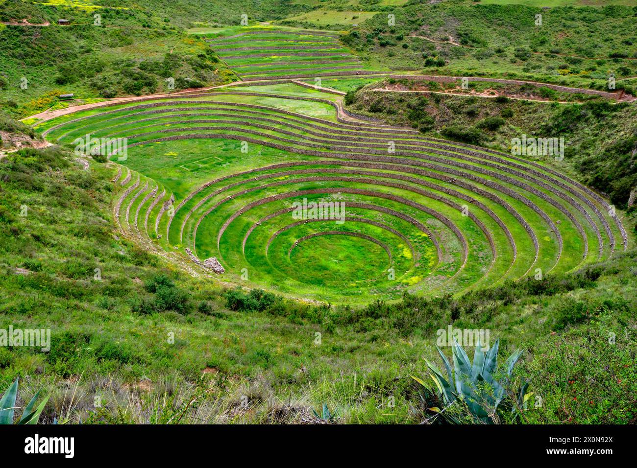 Perù, provincia di Cuzco, Valle Sacra degli Incas, Moray, sito archeologico Inca che fungeva da centro di ricerca agricola, il grande amphit Foto Stock