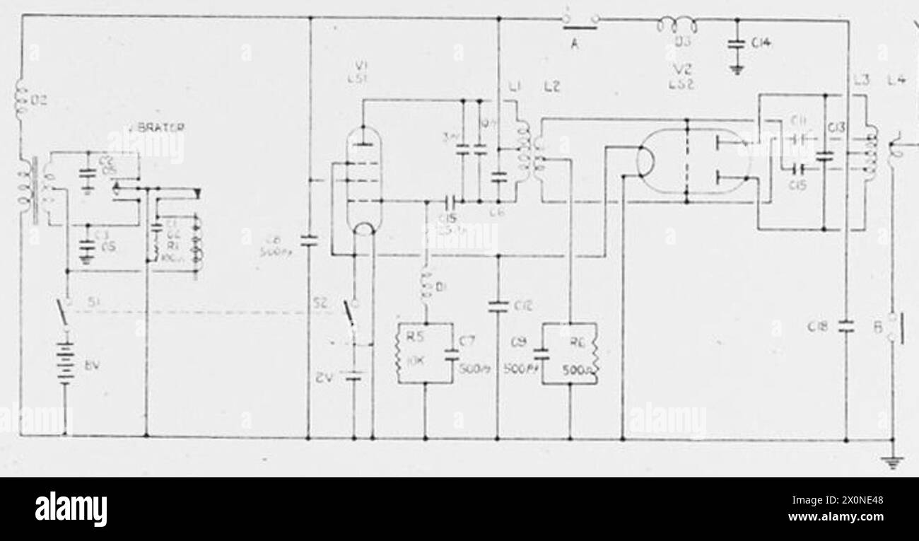 Schema elettrico NS.4 delle apparecchiature radio tedesche, che illustra i dettagli tecnici dei dispositivi di comunicazione utilizzati durante la seconda guerra mondiale. L'immagine documenta la progettazione e il funzionamento elettronici. Foto Stock