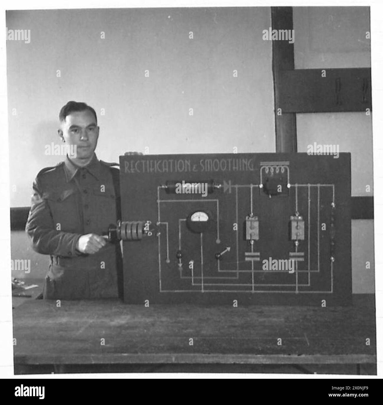 SEGNALI APPARECCHIATURE DEL CENTRO DI FORMAZIONE - dimostrazione di rettifica e rifinitura. Negativo fotografico, British Army Foto Stock