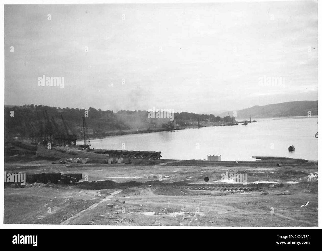 Attività di costruzione portuale a Gareloch, che mostrano lo sviluppo delle infrastrutture da parte delle unità ingegneristiche dell'esercito britannico. Foto Stock