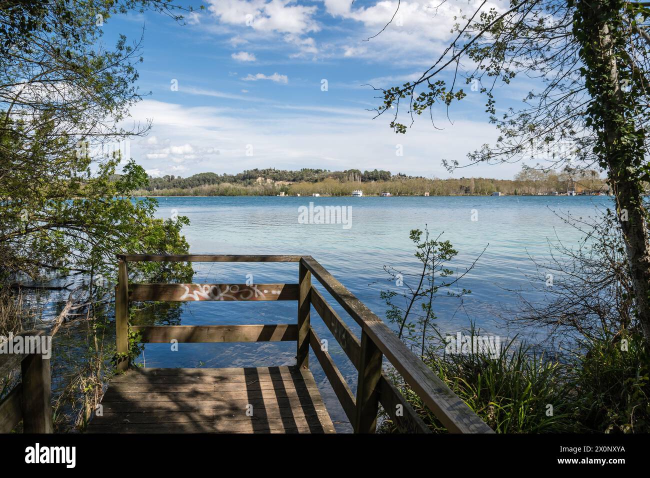 Punto panoramico, lago Banyoles, Banyoles, Catalogna, Spagna Foto Stock