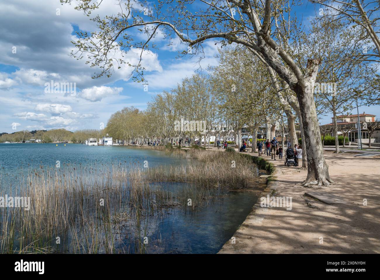 Lago Banyoles, passeggiata, Banyoles, Catalogna, Spagna Foto Stock