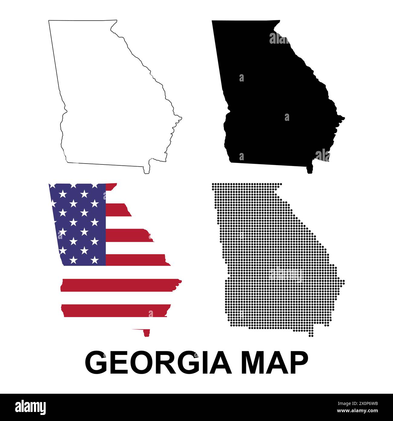 Set della mappa della Georgia, stati uniti d'america. Icona Flat Concept illustrazione vettoriale . Illustrazione Vettoriale