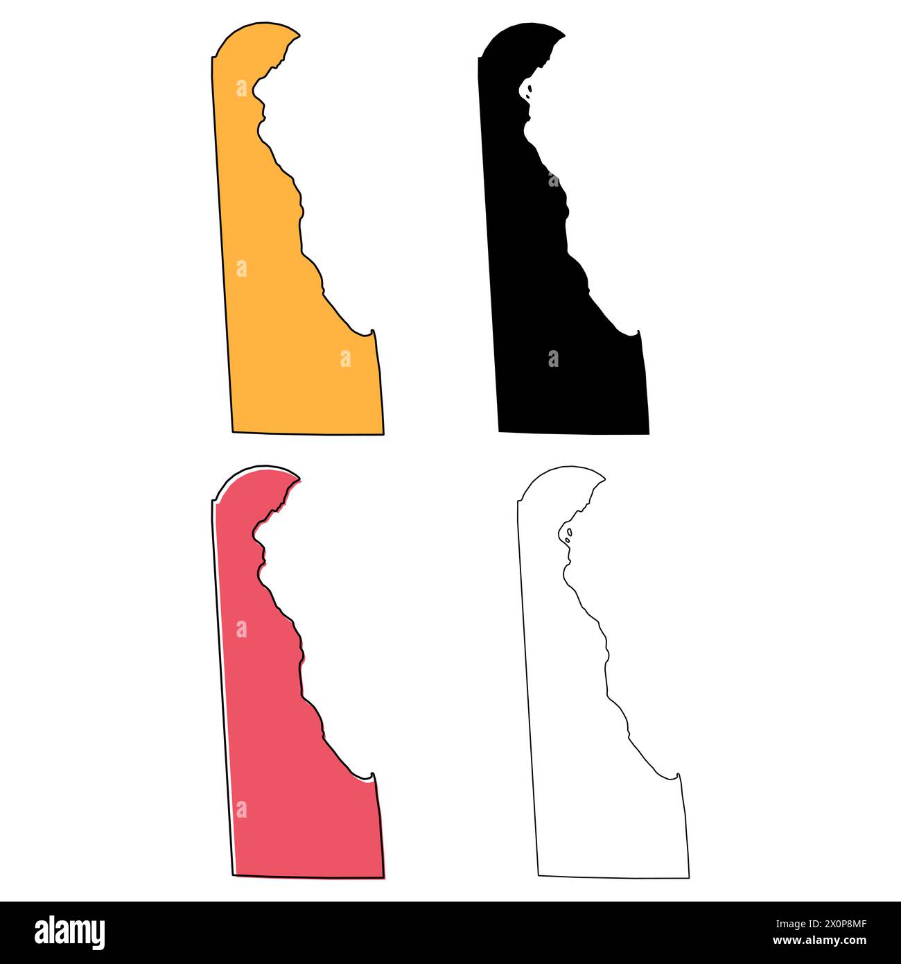 Set della mappa del Delaware, stati uniti d'america. Icona Flat Concept illustrazione vettoriale . Illustrazione Vettoriale