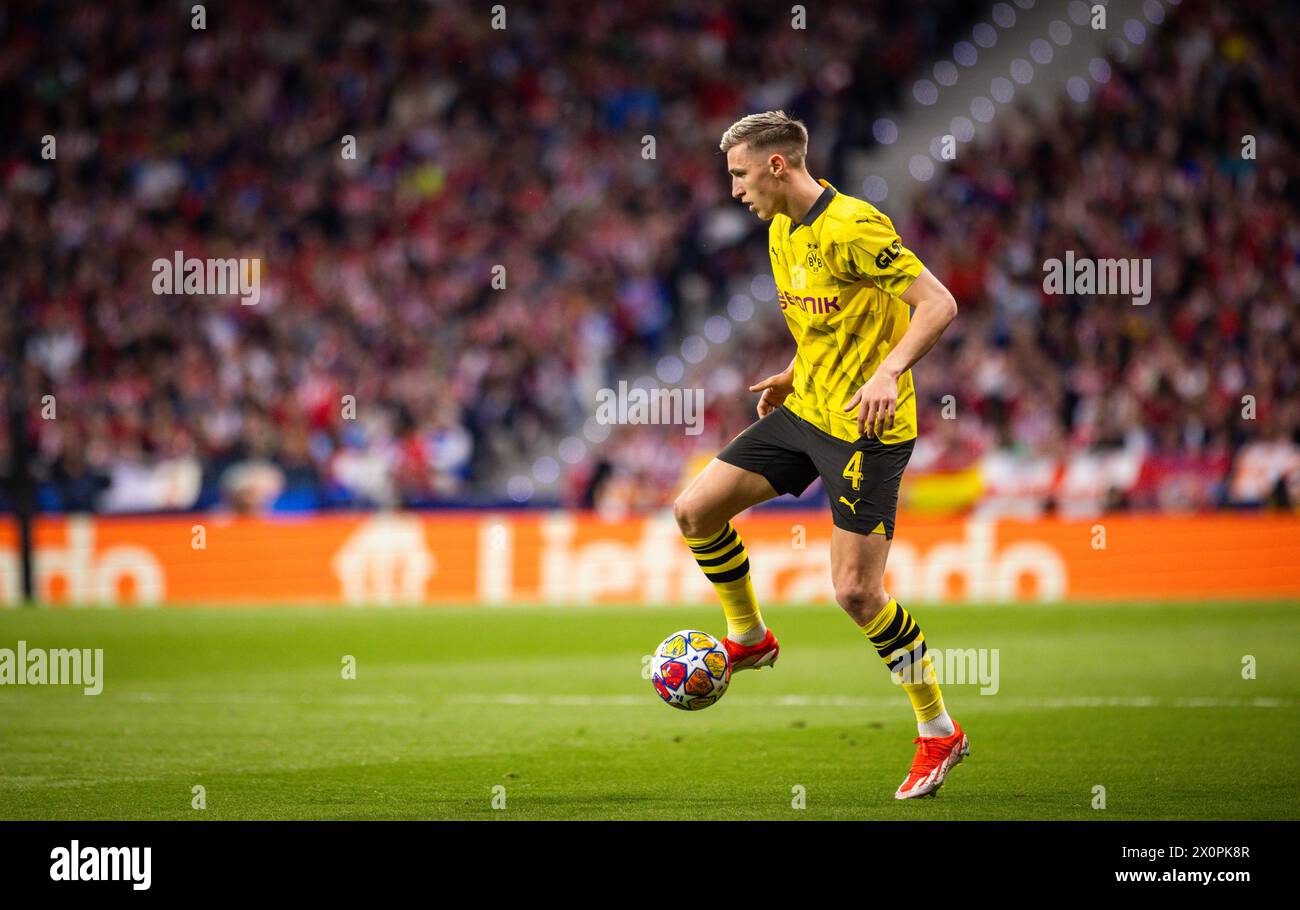 Madrid Spagna. 10 aprile 2024. Nico Schlotterbeck (BVB) Atletico Madrid - Borussia Dortmund 10.04.2024 Copyright (nur für journalistische Zwecke) di Foto Stock