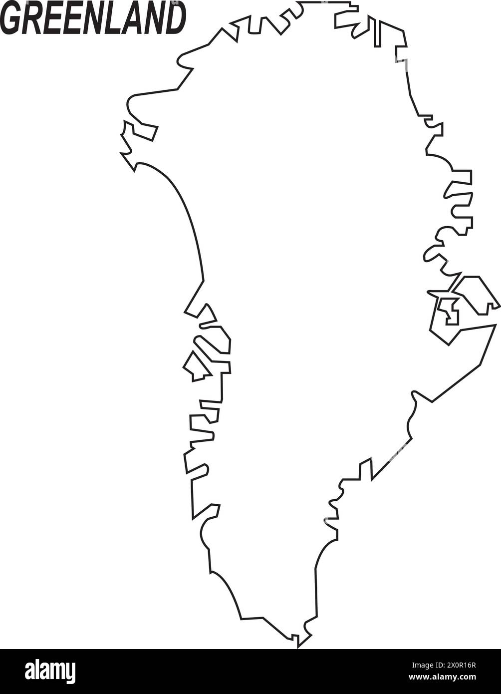 Vettore cartografico della Groenlandia isolato su sfondo bianco. Illustrazione Vettoriale