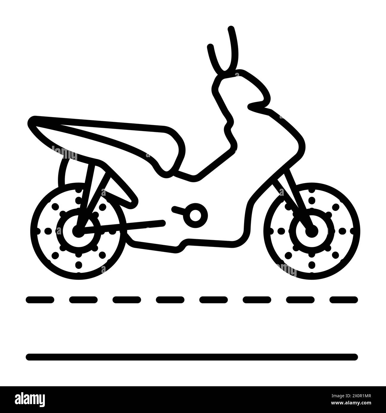 Icona vettoriale con linea nera ciclomotore, trasporto mobile veloce, pittogramma vista laterale moto, segno monocromatico del veicolo a due ruote Illustrazione Vettoriale