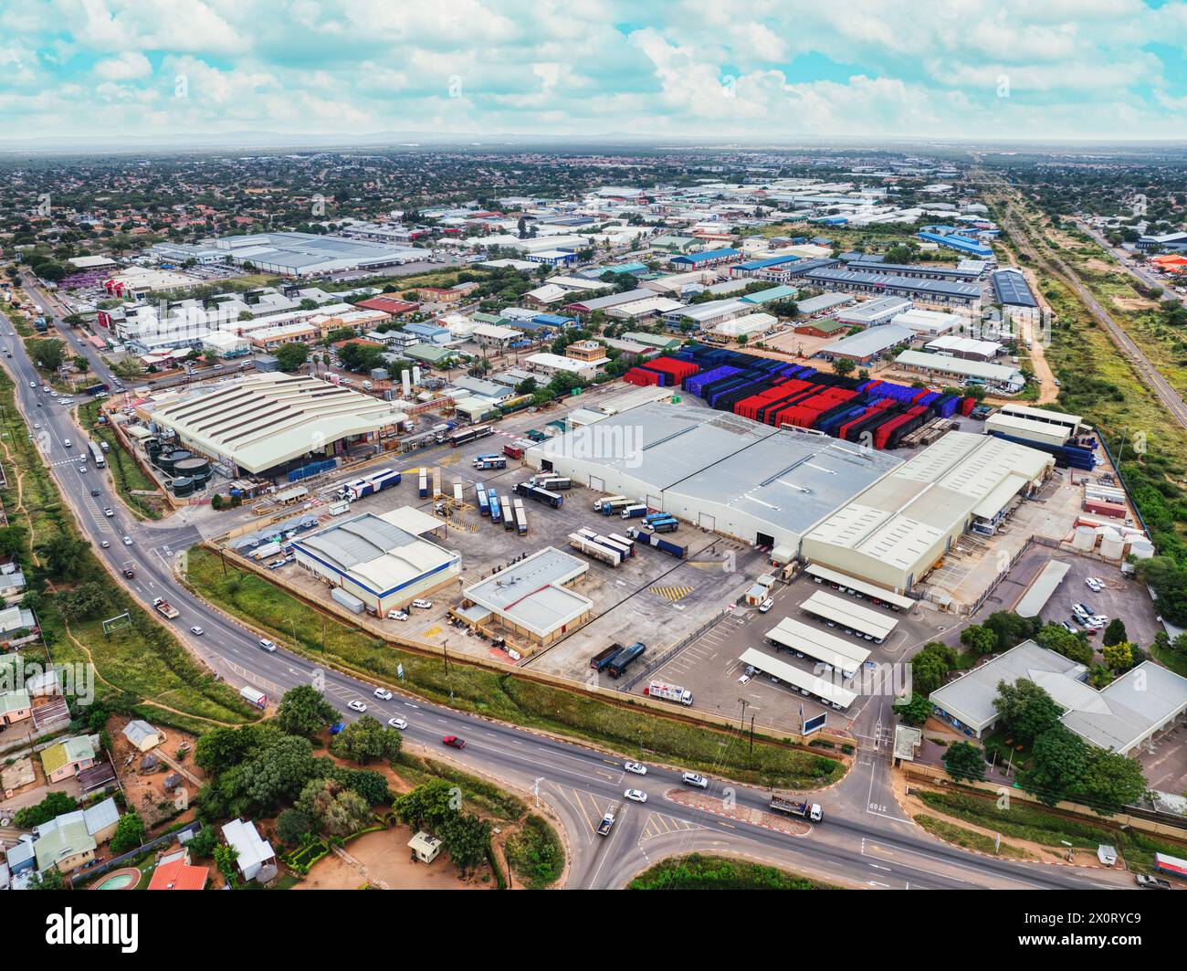 Veduta aerea dell'area industriale di Gaborone, la capitale del Botswana Foto Stock