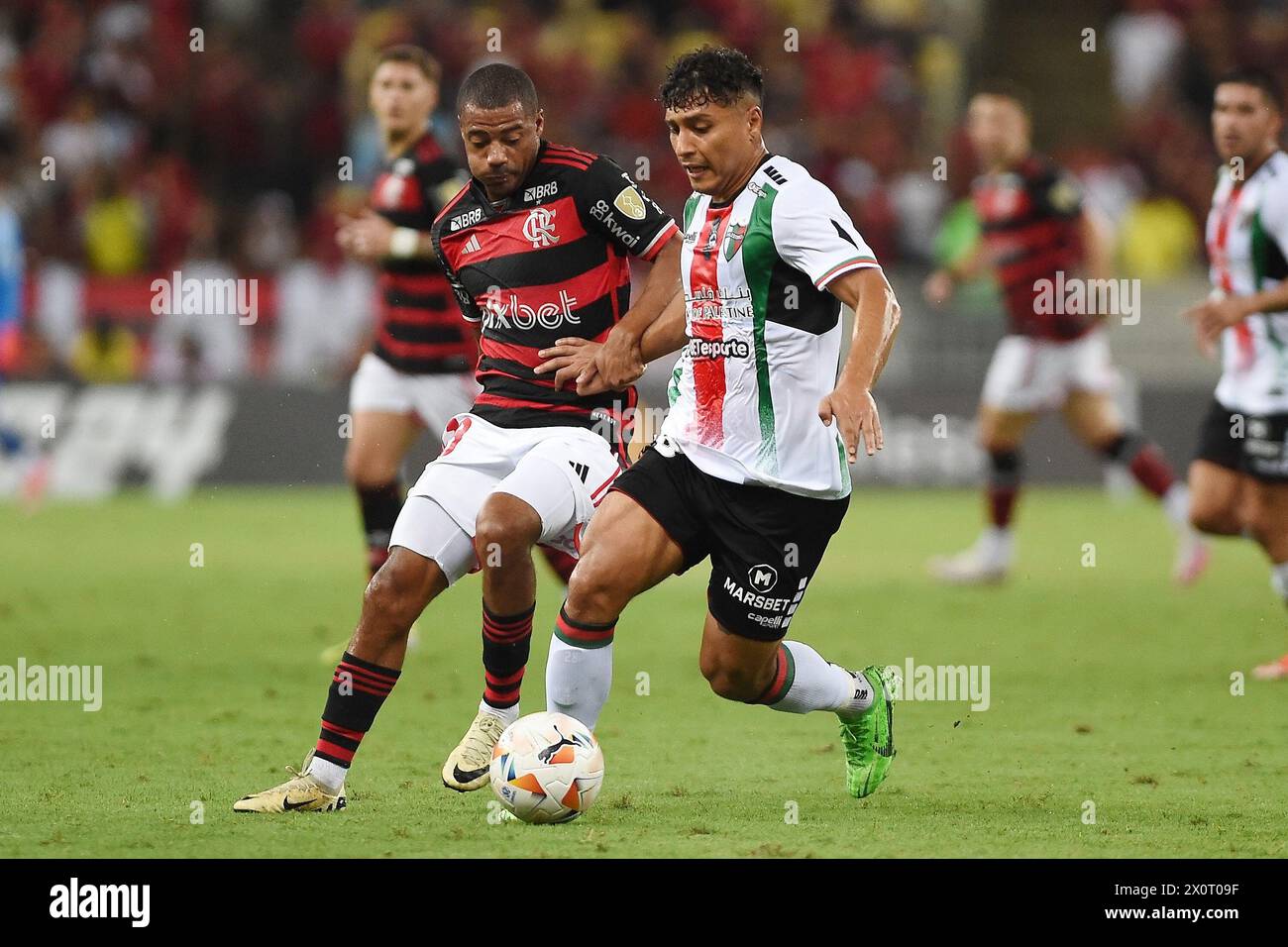 Rio de Janeiro, Brasile, 10 aprile 2024. Partita di calcio tra Flamengo e Palestino per la CONMEBOL Libertadores 2024, allo stadio Marcanã. Foto Stock