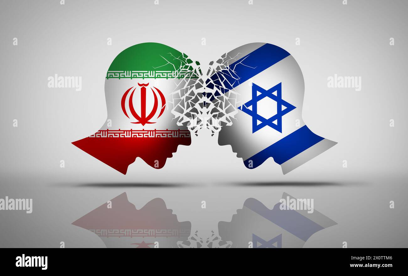 Guerra d'Iran Israele e conflitto israeliano iraniano come crisi militare con confronto armato o guerre per procura israeliane con il golfo persiano e il mezzo Foto Stock