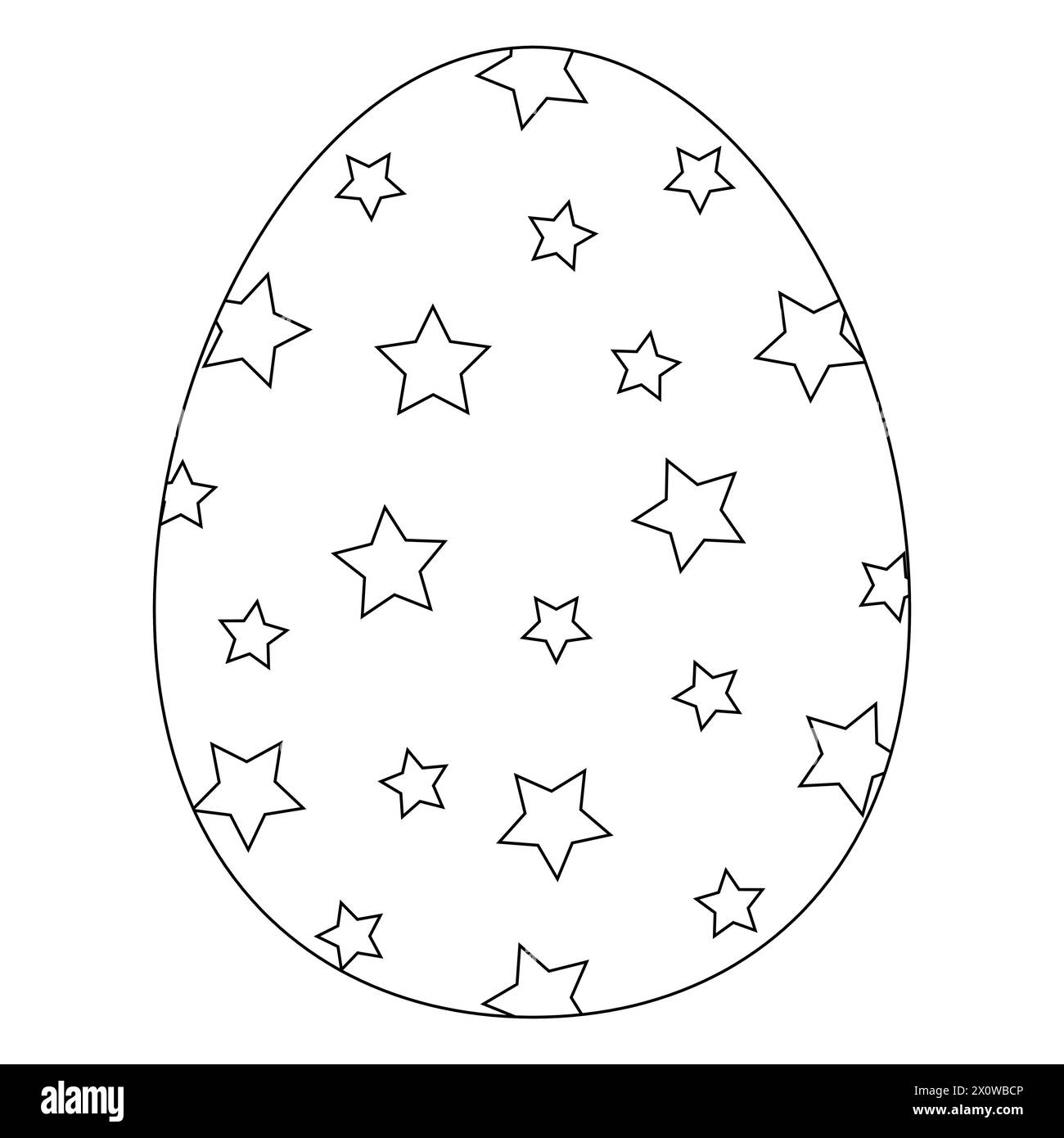 Libri da colorare per bambini. Un uovo di Pasqua decorato con stelle. Disegno del contorno vettoriale Illustrazione Vettoriale