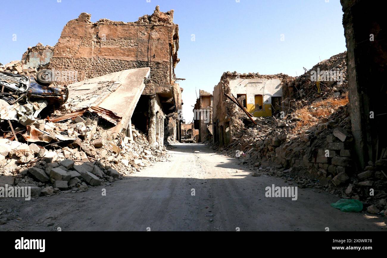 Distruzione a Mosul, Iraq, dopo la battaglia contro lo Stato islamico Foto Stock