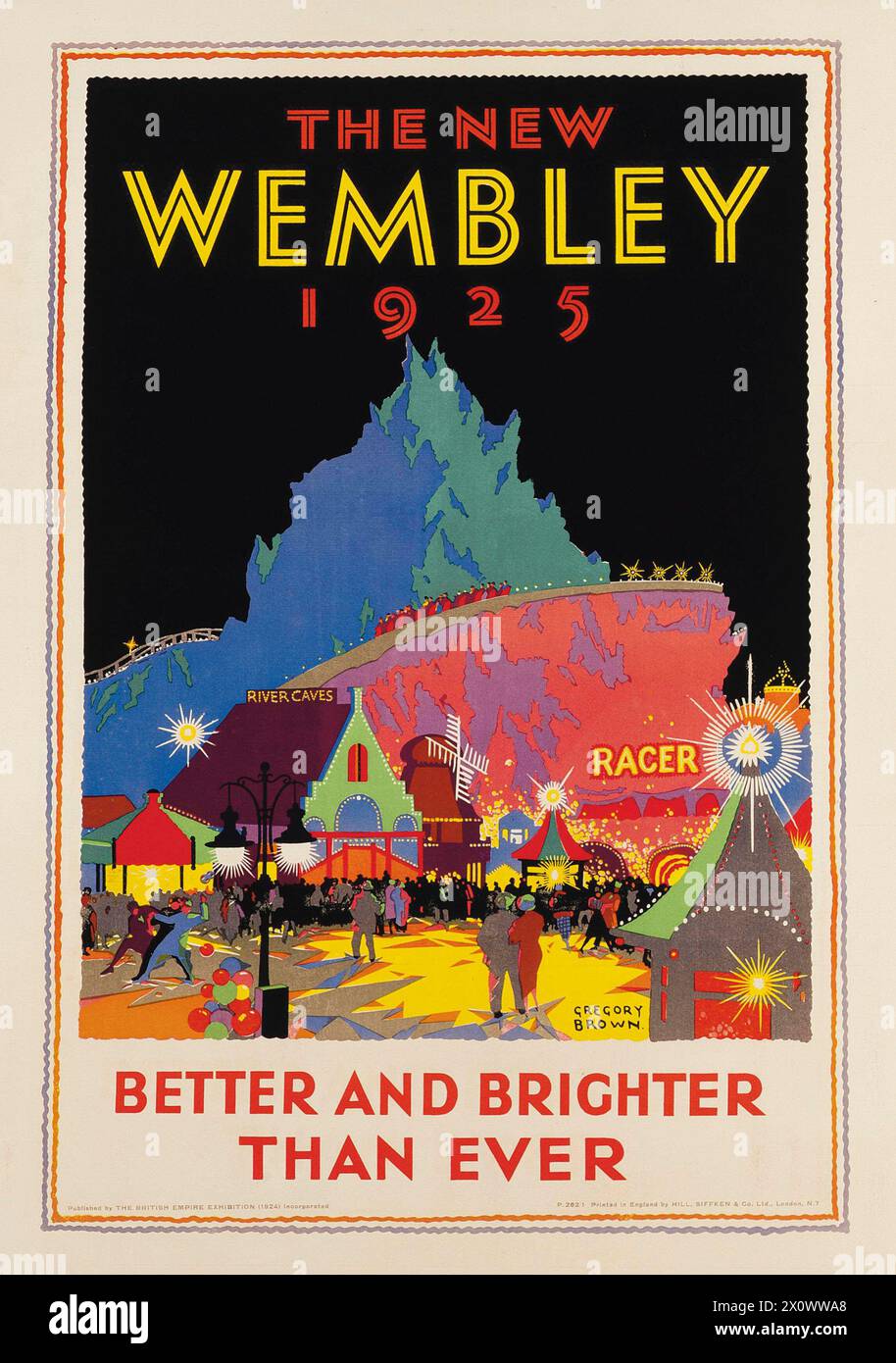 Poster vintage London Travel: The New Wembley, 1925. Di Gregory Brown, stampato nel 1924 dalla British Empire Exhibition. Foto Stock
