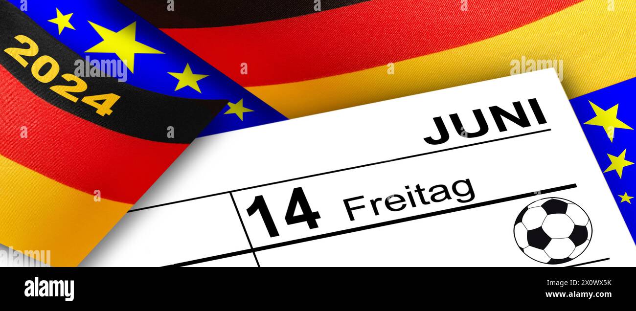 Deutscher Kalender e Fussball riferimento 14. Juni 2024 e bandiera Foto Stock
