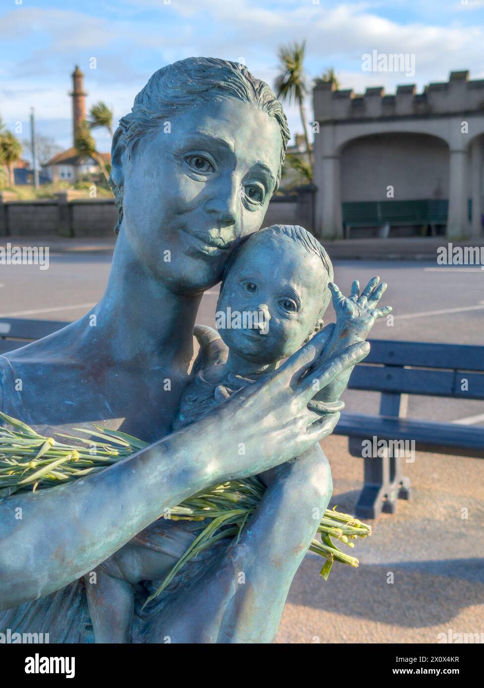 La statua di benvenuto a Fleetwood Foto Stock
