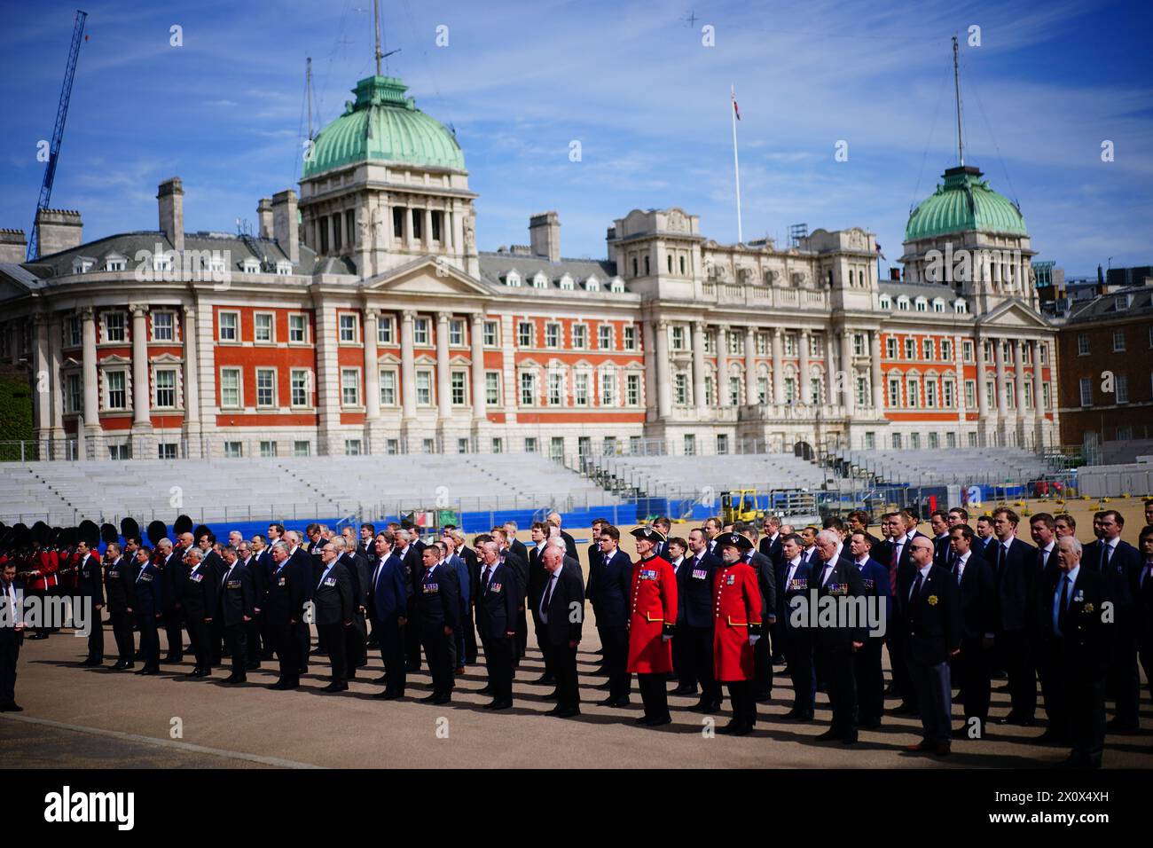 I veterani dell'esercito prendono parte alla Black Sunday Parade delle guardie scozzesi, al Guards Memorial di Westminster, Londra. Data foto: Domenica 14 aprile 2024. Foto Stock