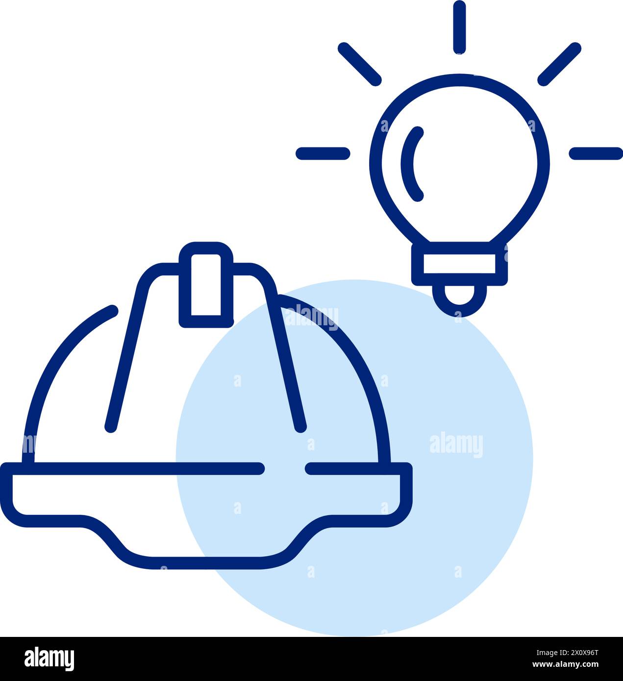 Elmetto e lampadina. Design, costruzione e ingegneria innovativi. Pixel Perfect, icona traccia modificabile Illustrazione Vettoriale