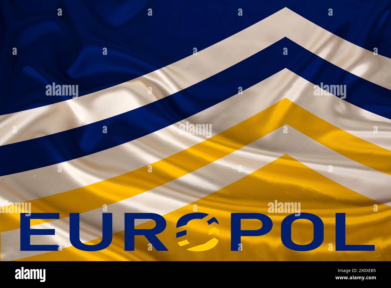 Testo dell'Agenzia dell'Unione europea per la cooperazione nell'applicazione della legge con Europol sulla bandiera, reti criminali nei porti dell'UE, modello di banner per poster Foto Stock