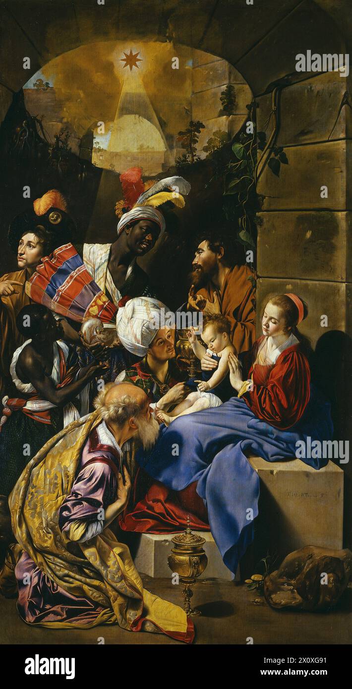 L'Adorazione dei Magi o la Adoracion de los Reyes Magos (1612 circa) è un dipinto di Juan Bautista Maíno nel Museo del Prado, a Madrid Foto Stock
