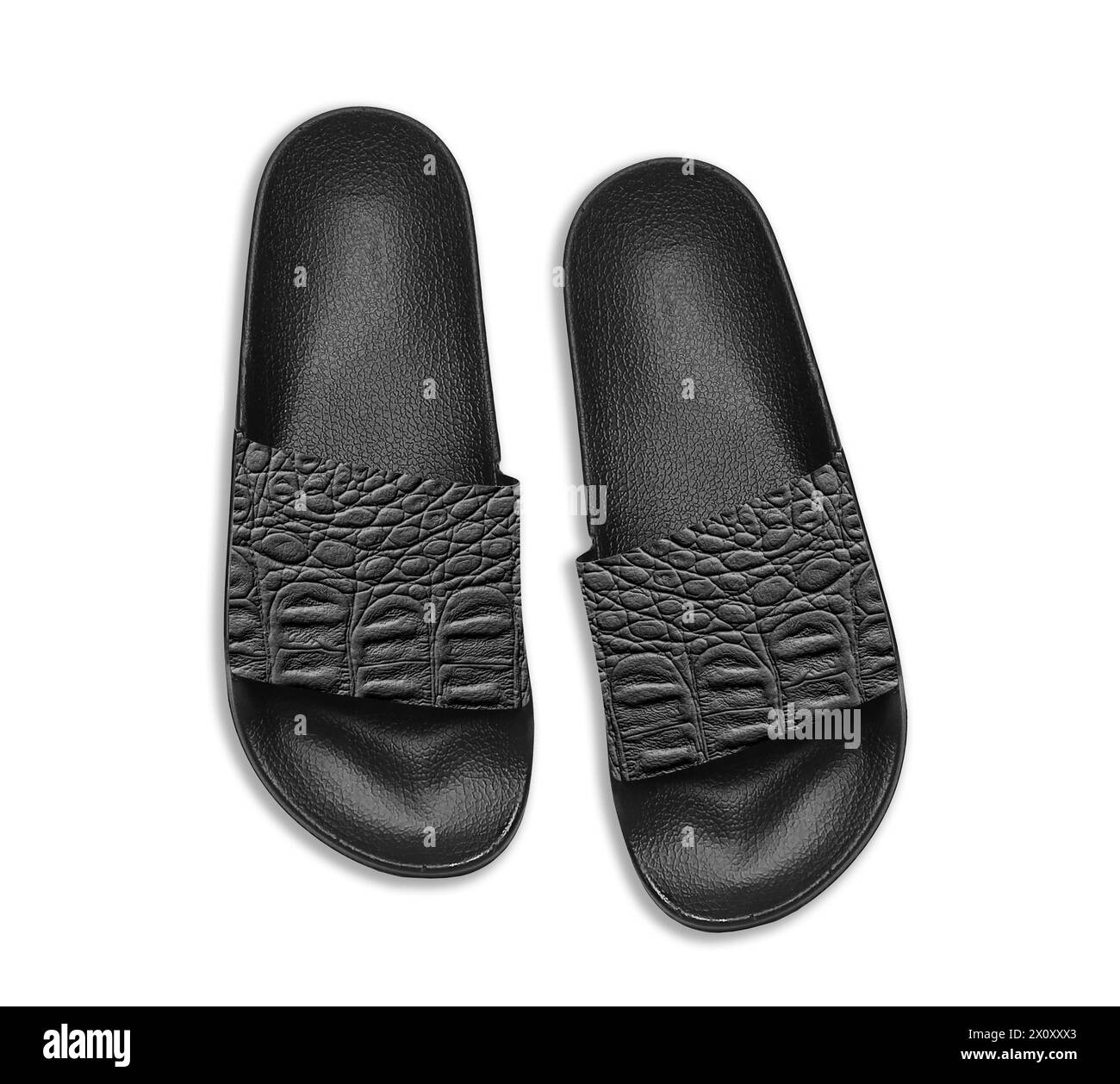 vetrino di stampa croco nero in pantofola piatta isolato su sfondo bianco Foto Stock