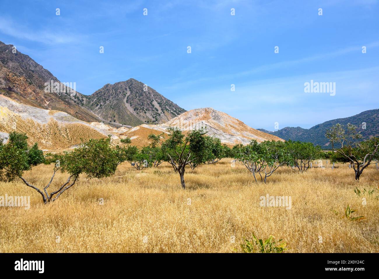 Pittoresca valle del cratere Stefanos sull'isola di Nisyros. Grecia Foto Stock