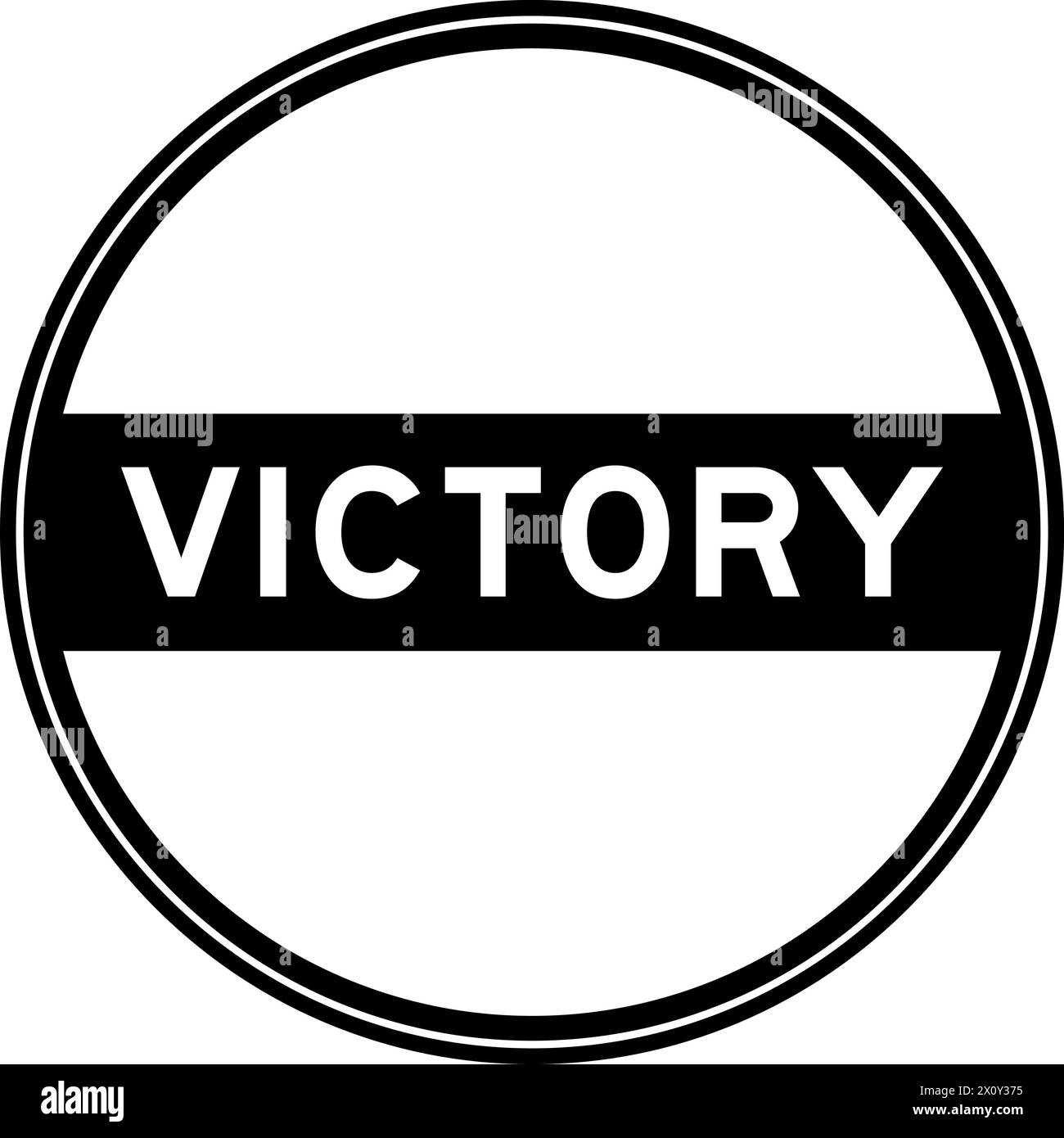 Adesivo rotondo con sigillo nero in Word Victory su sfondo bianco Illustrazione Vettoriale