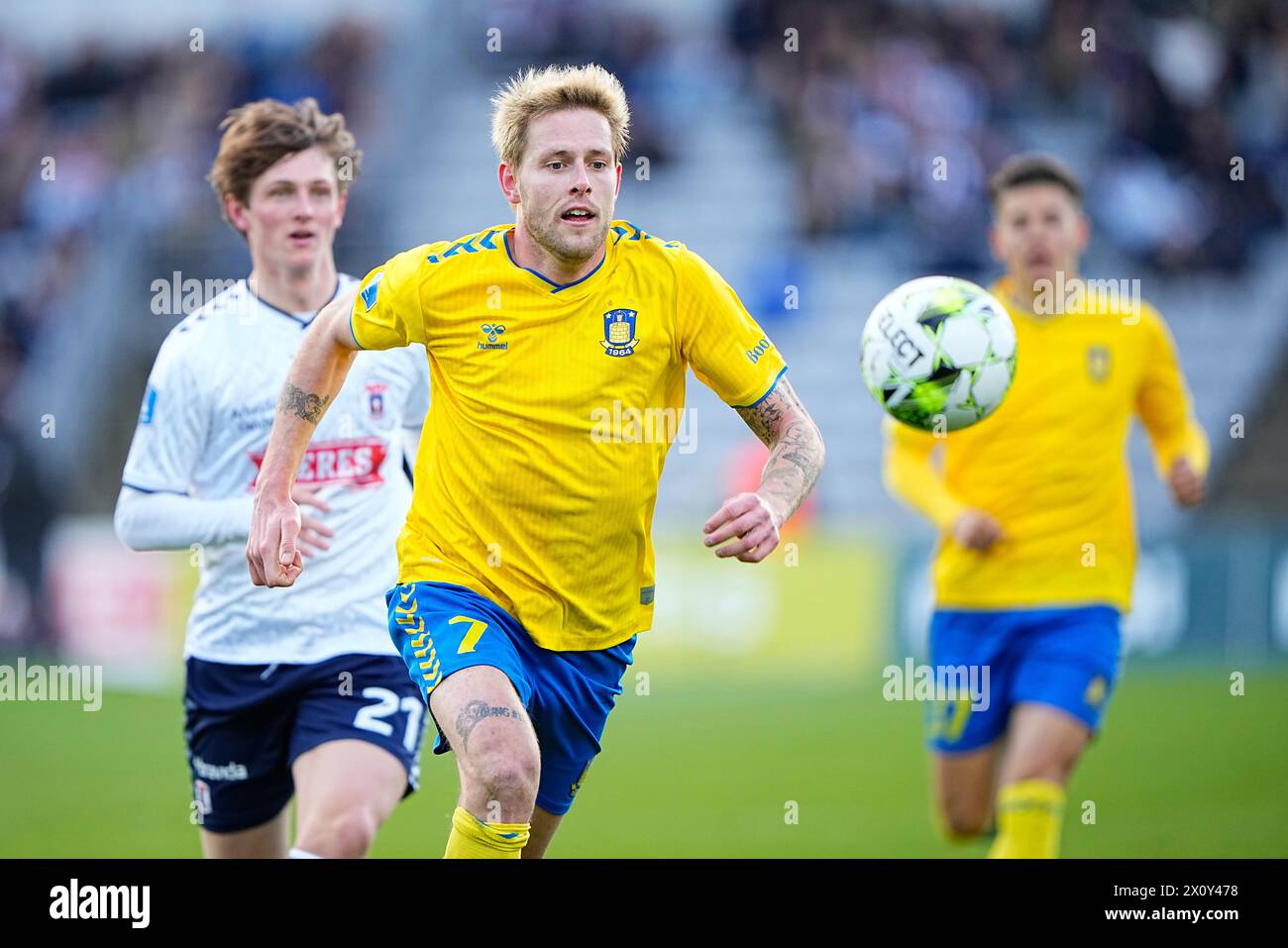 Superliga match tra AGF e Broendby IF al Ceres Park di Aarhus domenica 14 aprile 2024. (Foto: Bo Amstrup/Scanpix 2024) Foto Stock