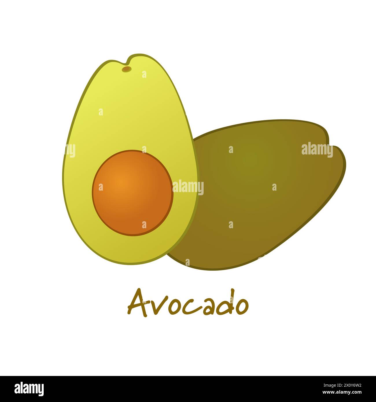 Illustrazione vettoriale avocado carina e realistica. Progettazione 3D. Immagine isolata. Design dell'adesivo. Tagliare l'avocado verde. Clip art creative. Mezzo pezzo di frutta. Illustrazione Vettoriale