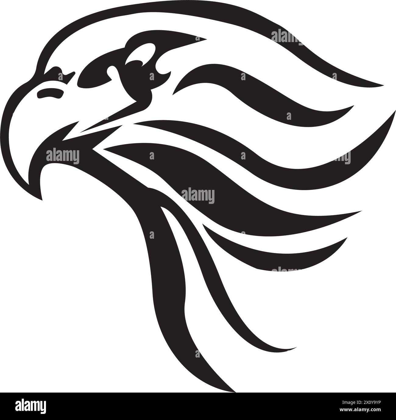 Disegno del falco di uccello e del logo, simbolo dell'aquila o del falco illustrazione dell'icona vettoriale Illustrazione Vettoriale