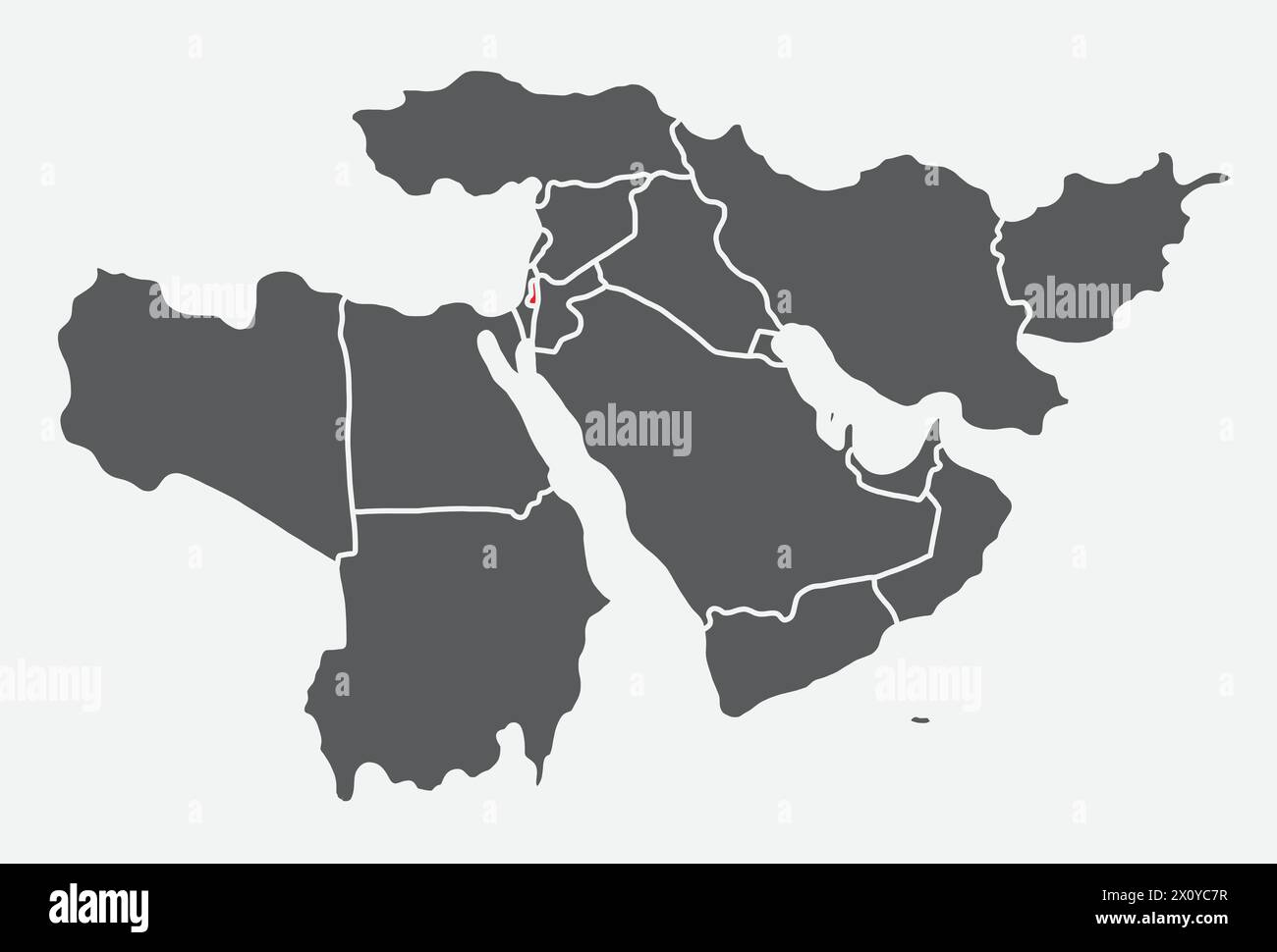 Mappa rossa DELLA PALESTINA all'interno della mappa nera del Medio Oriente Illustrazione Vettoriale