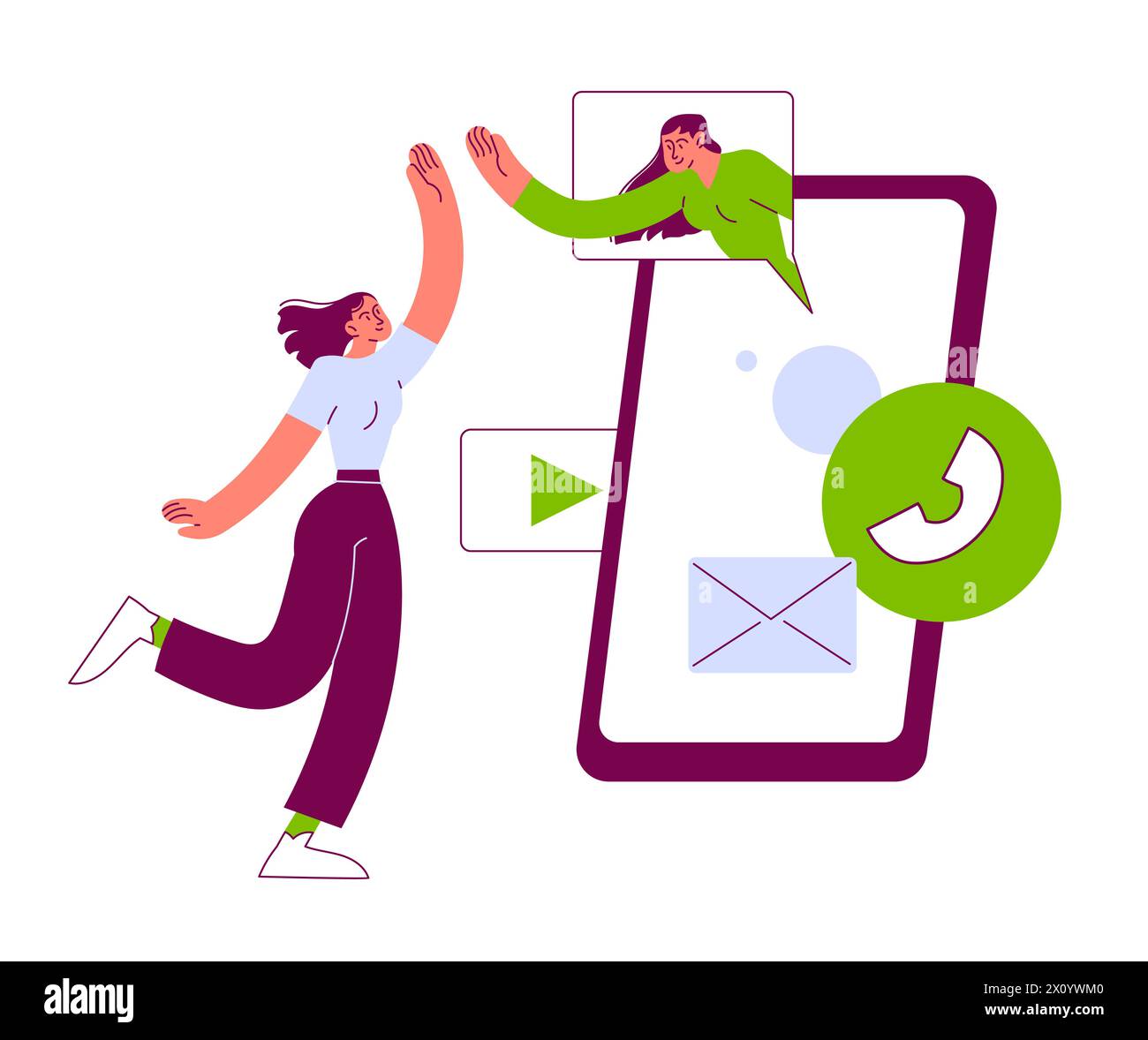 Videochiama gli amici con chat mobile che ti regalano un massimo di cinque su smartphone nella chat Messenger Illustrazione Vettoriale