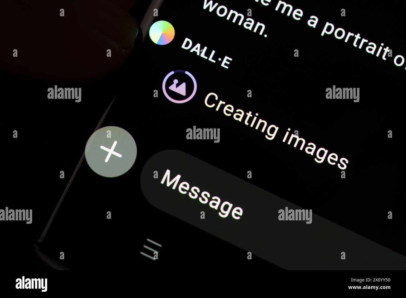 DALL e GPT personalizzato visualizzato in GPT Store sullo schermo dello smartphone durante il processo di creazione delle immagini. Stafford, Regno Unito, 8 aprile 2024 Foto Stock