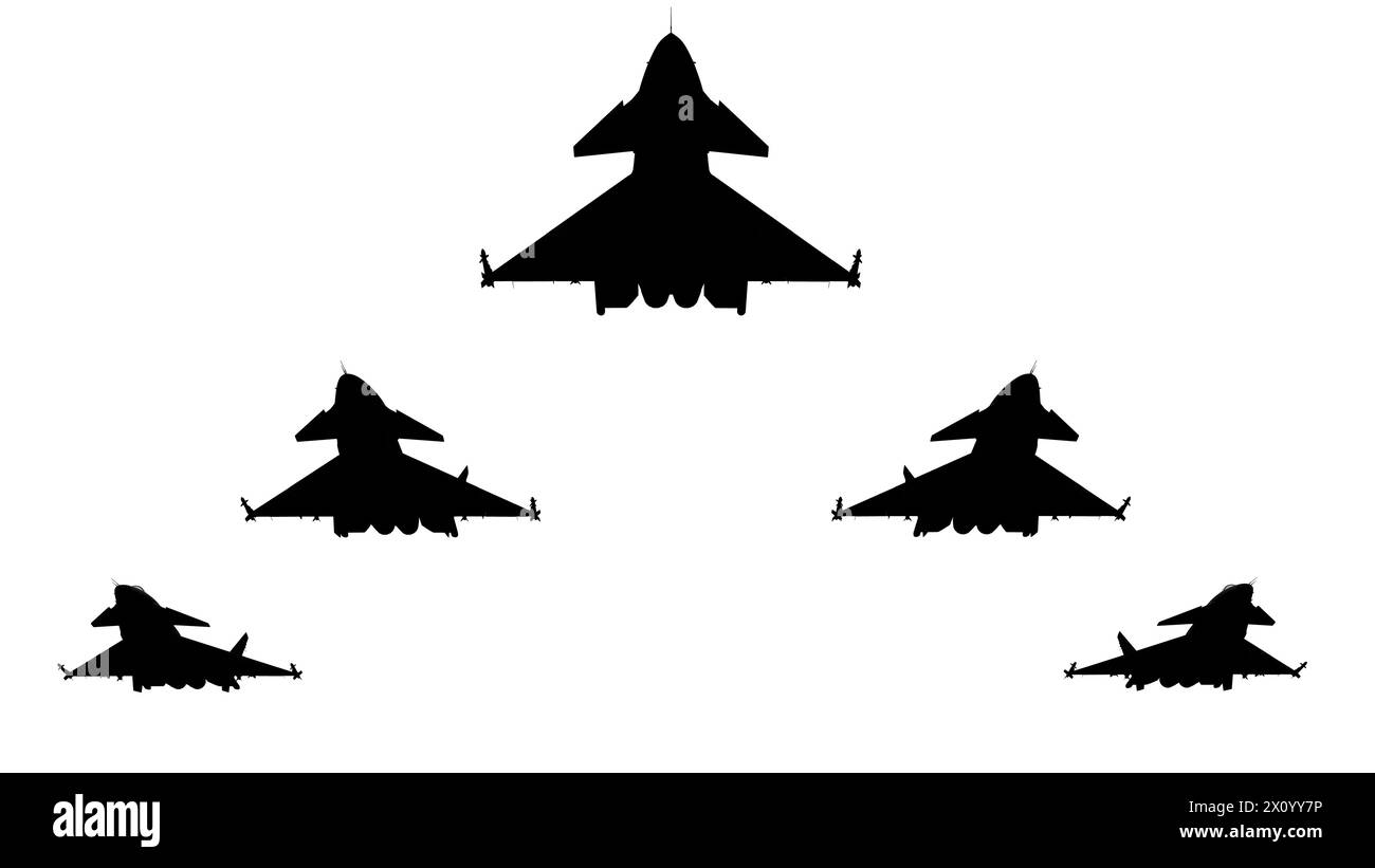 rendering 3d delle silhouette dei jet fighter flyng su sfondo bianco Foto Stock