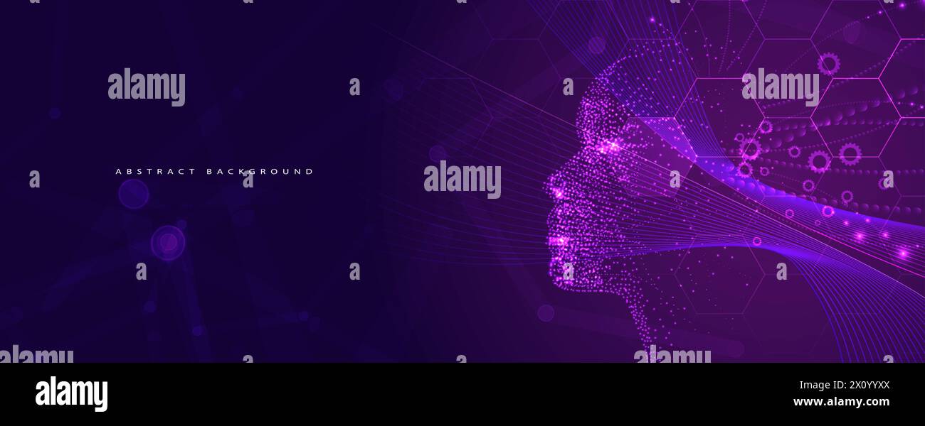 Elaborazione quantistica. Intelligenza artificiale deep learning. Nuove tecnologie future per le presentazioni aziendali o scientifiche. Sfondo grafico vettoriale Illustrazione Vettoriale