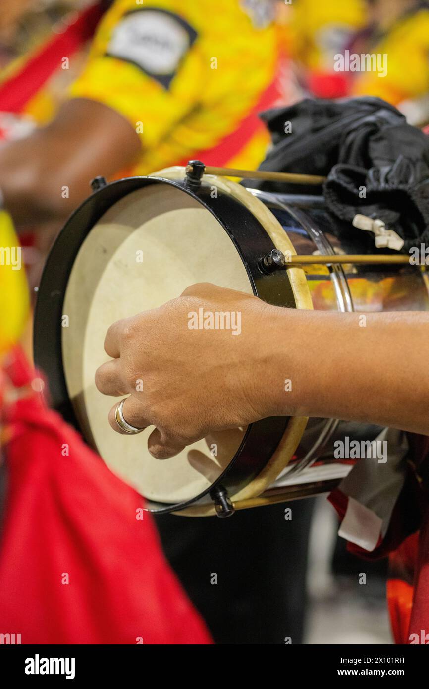 Estacio de sa Samba School a Rio de Janeiro, Brasile - 6 gennaio 2024: Dettagli delle prove tecniche della scuola Estacio de sa samba. Foto Stock