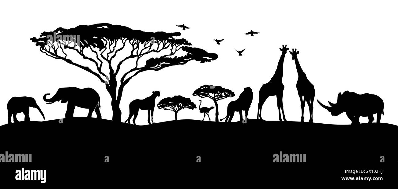 Sagome africane di animali. disegno a mano. Non ai, illustrazione vettoriale Illustrazione Vettoriale