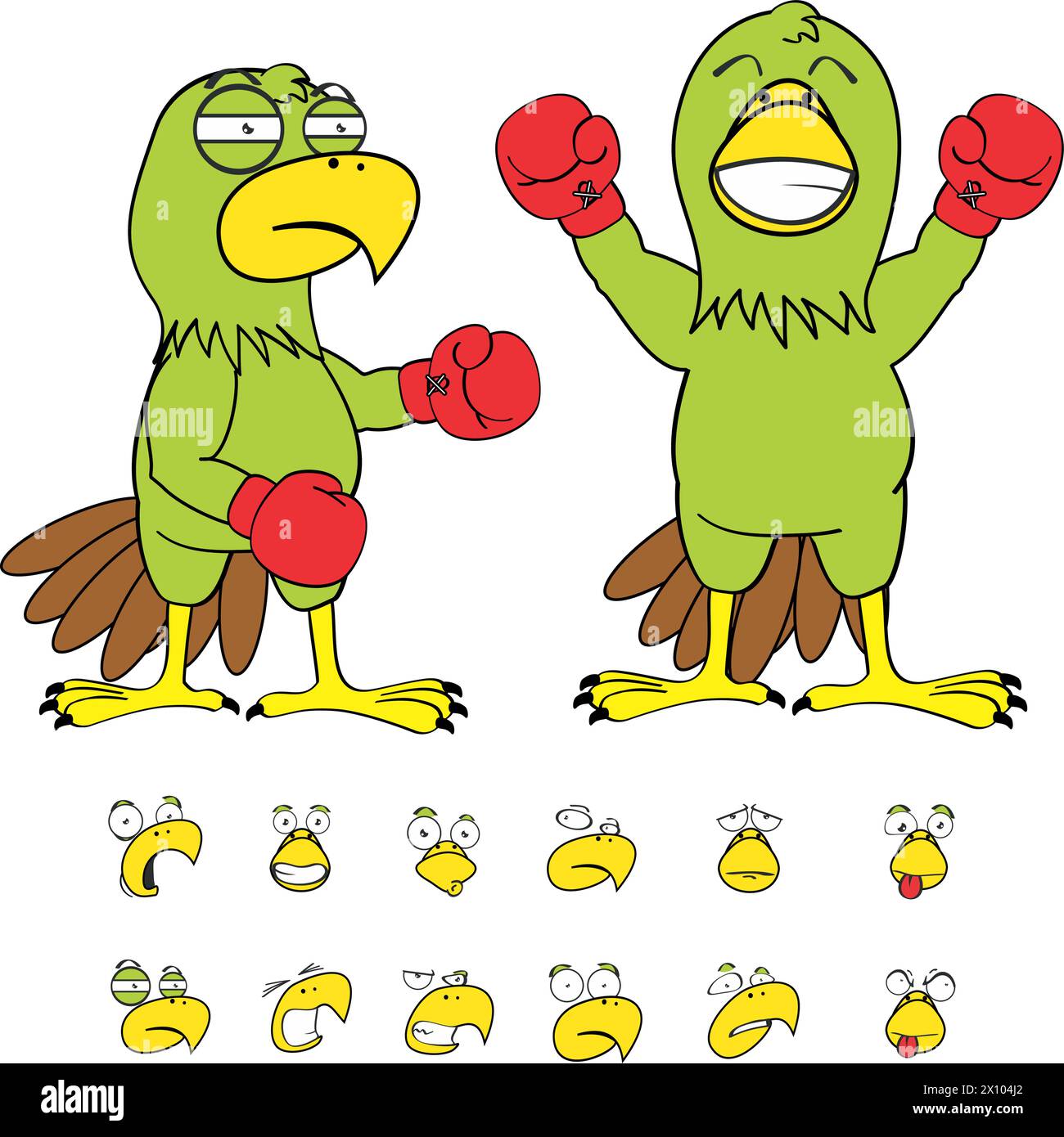 collezione di pacchetti parakeet box fighter cartoon expressions in formato vettoriale Illustrazione Vettoriale