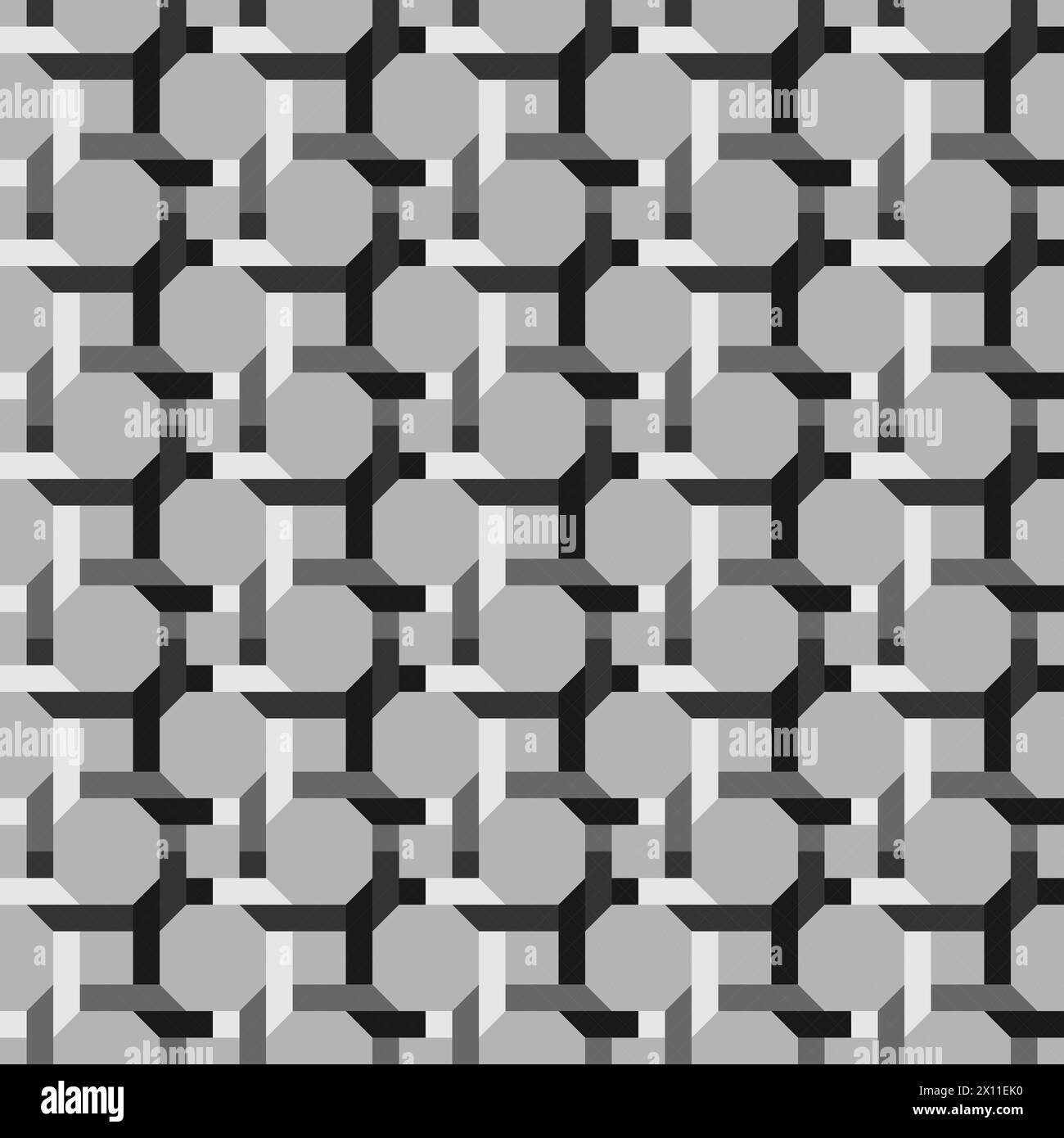 Un sorprendente motivo geometrico in bianco e nero con linee, rettangoli e mesh su uno sfondo bianco pulito, che mette in risalto lo stile simmetrico Illustrazione Vettoriale