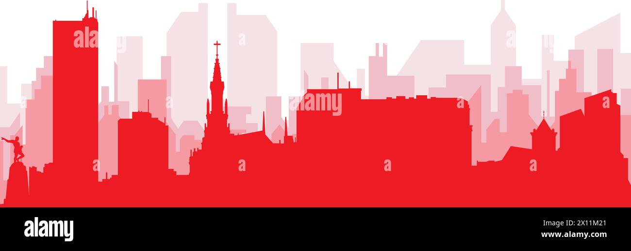 Poster rosso panoramico dello skyline della città DI CALI, COLOMBIA Illustrazione Vettoriale