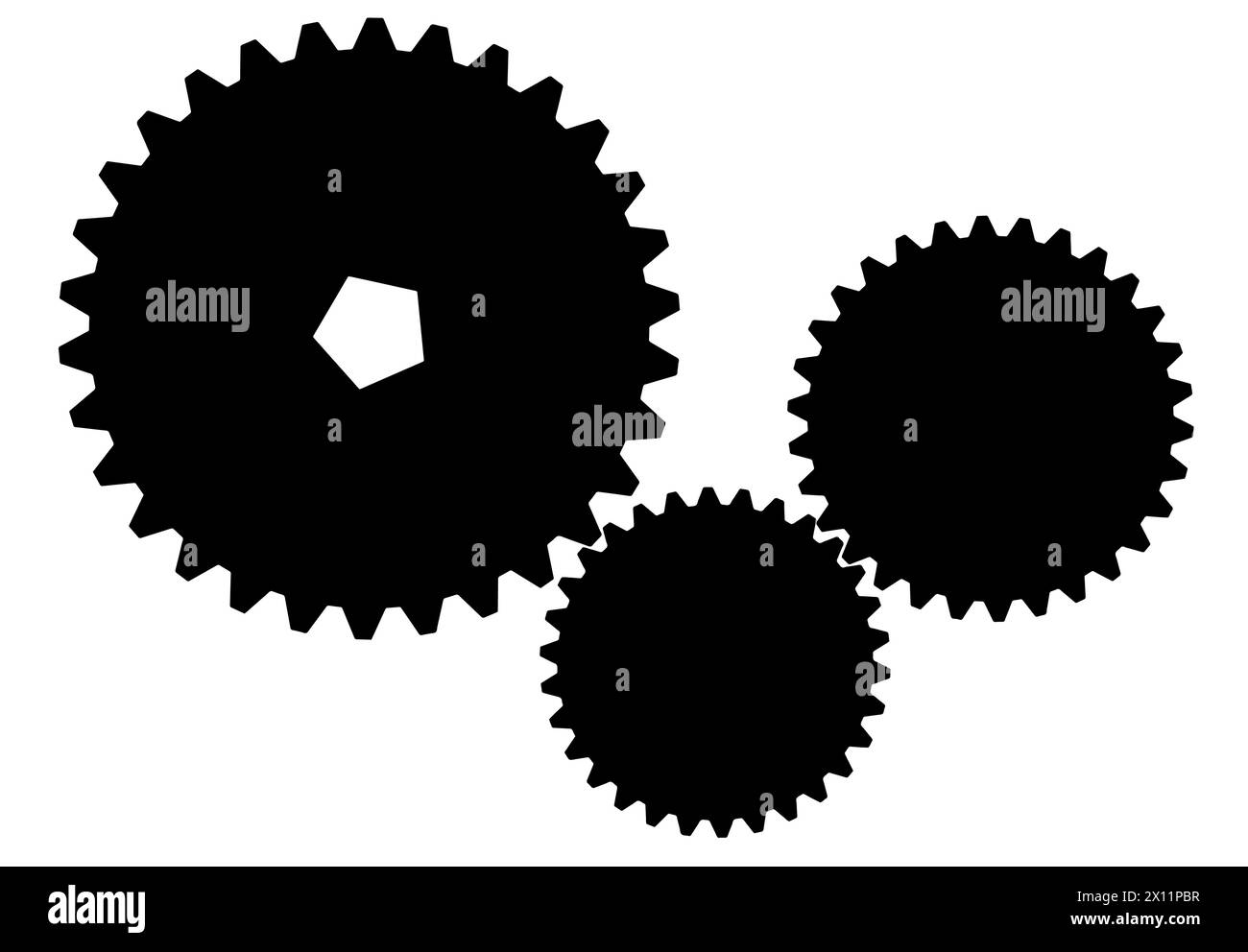 Figure industriali in bianco e nero. Ingranaggi isolati su sfondo bianco Illustrazione Vettoriale