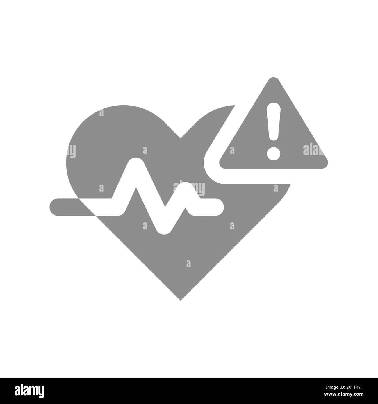Battito cardiaco con vettore di avviso con problema esclamativo. Icona di avvertenza problema di salute del cuore. Illustrazione Vettoriale