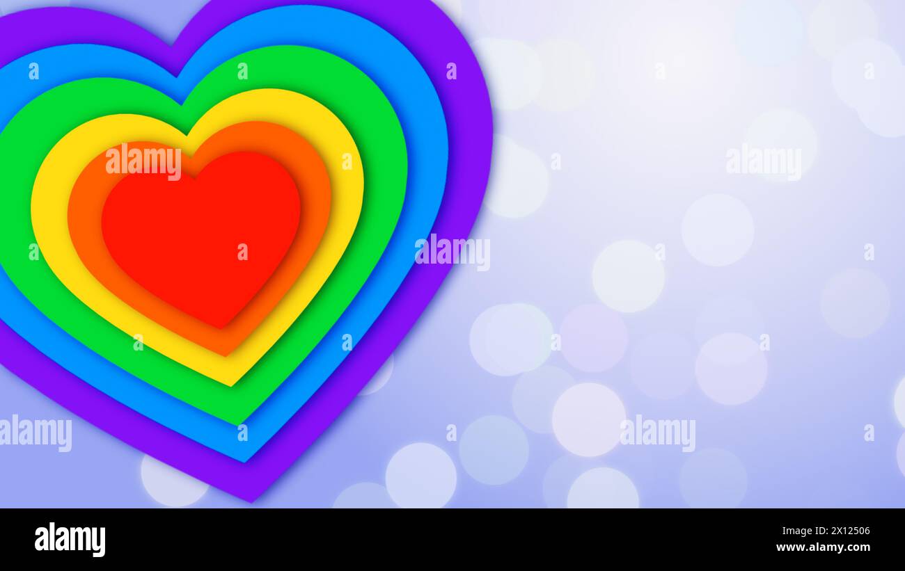 Orgoglio LGBT con cuore colorato e sfondo bokeh bollicine Foto Stock