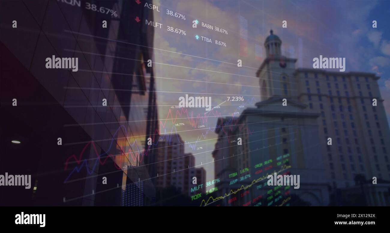 Immagine dell'elaborazione dei dati su un paesaggio urbano Foto Stock