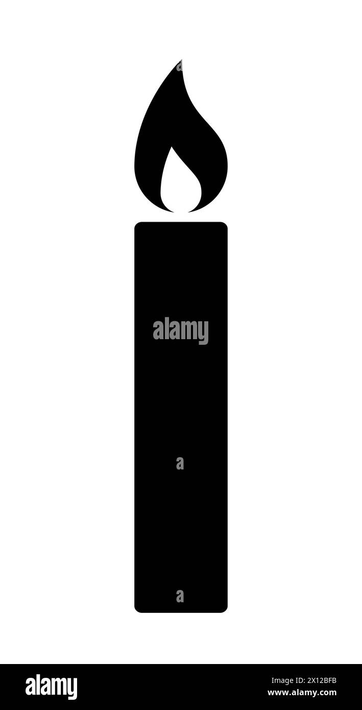 candela accesa, simbolo della silhouette vettoriale bianco e nero icona della candela accesa con fiamma isolata su bianco Illustrazione Vettoriale